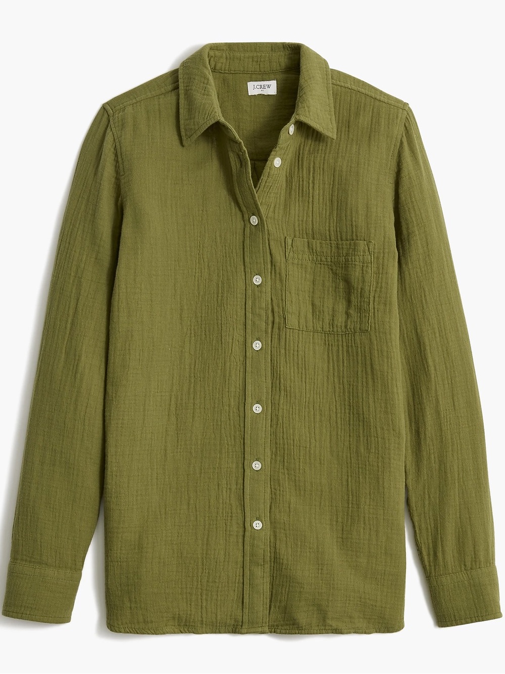 J. Crew Olive Gauze Long-Sleeve Button-Down Shirt